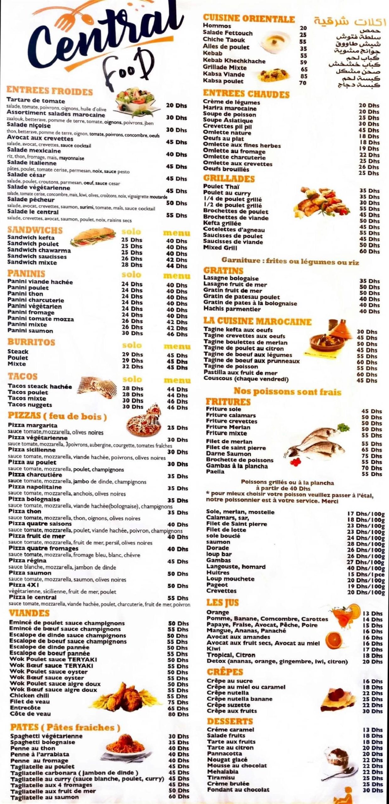 MENU Central Food Marrakech 2024 Les meilleurs Restaurants à