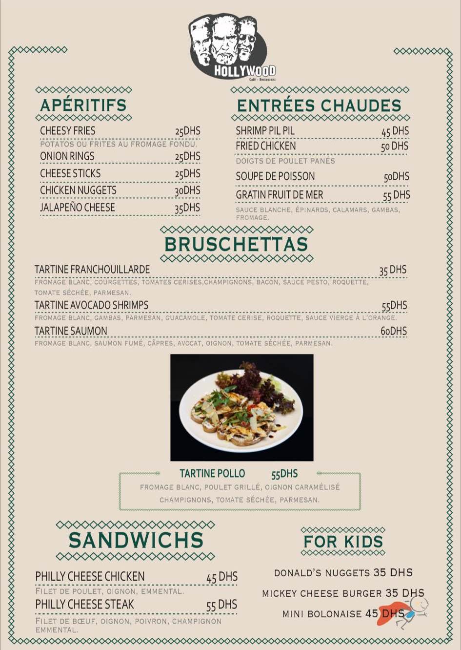 Hollywood Café Kenitra MENU 2020 Livraison à Domicile