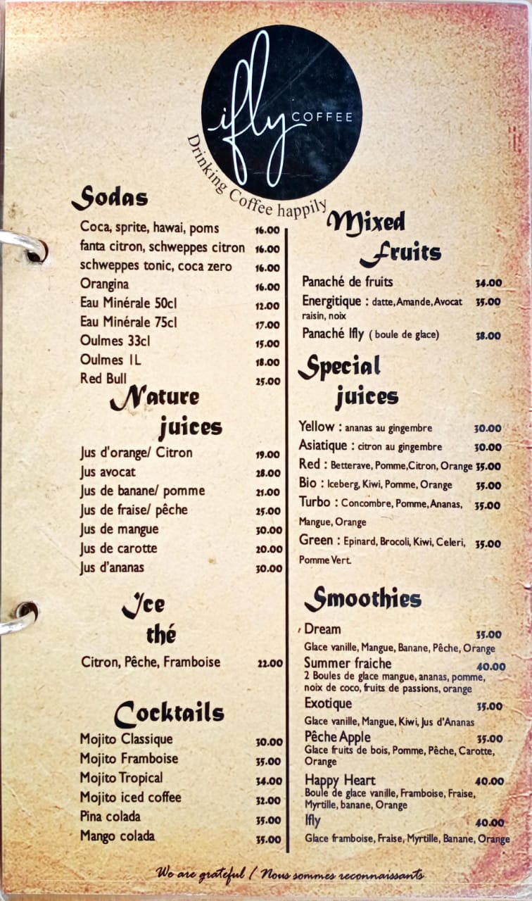 ifly coffee Kenitra MENU 2021 Livraison à Domicile Les
