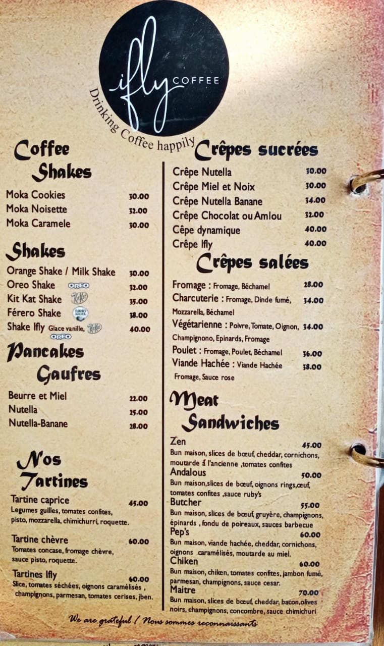 ifly coffee Kenitra MENU 2021 Livraison à Domicile Les