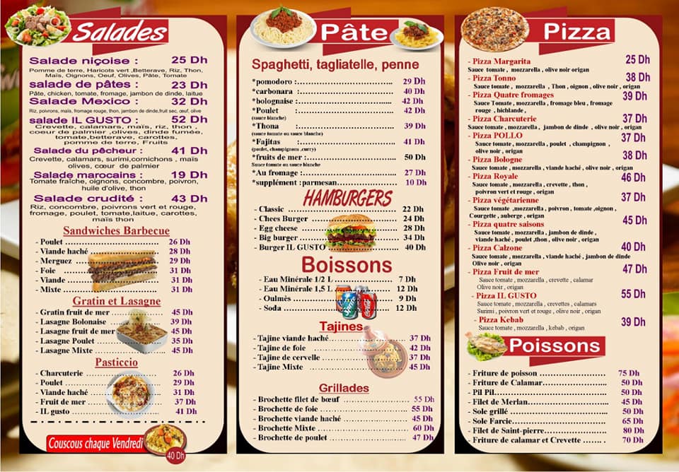 MENU Il Gusto Kenitra 2026 | Les meilleurs Restaurants  Kenitra - EAT.MA