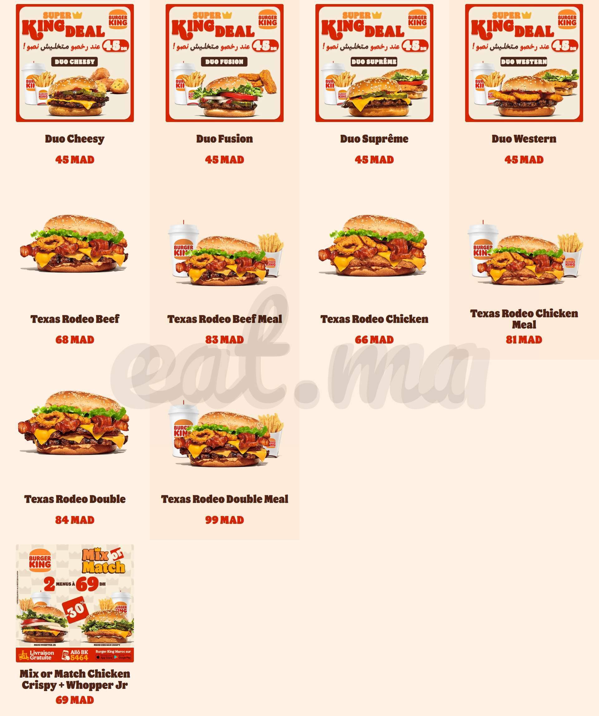 MENU Burger King Maroc 2023 Livraison à Domicile Les meilleurs