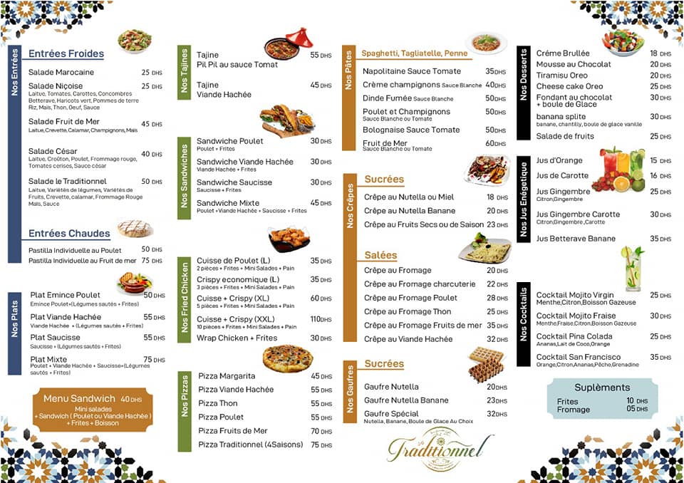 MENU Le Traditionnel El Jadida 2024 Les meilleurs Restaurants à El