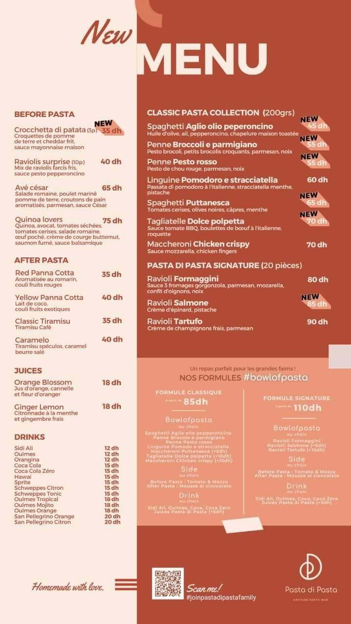 MENU Pasta di Pasta Casablanca 2024 Les meilleurs Restaurants à
