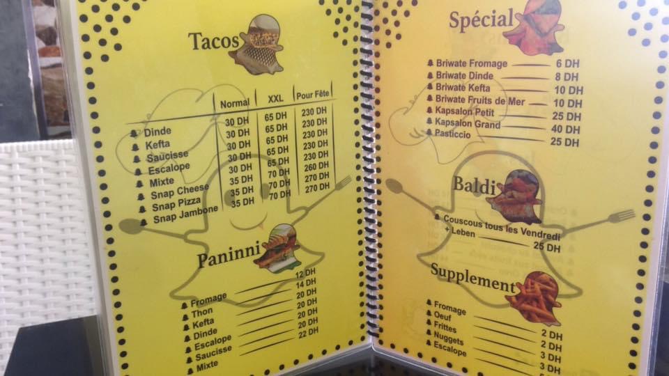 MENU Snap Tacos Agadir 2024 Les meilleurs Restaurants à Agadir EAT.MA
