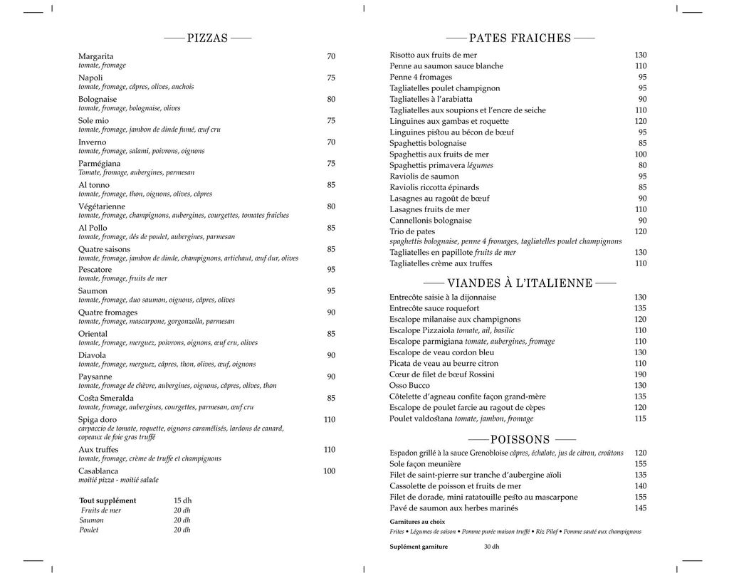 MENU Spiga d'oro Casablanca 2024 Les meilleurs Restaurants à