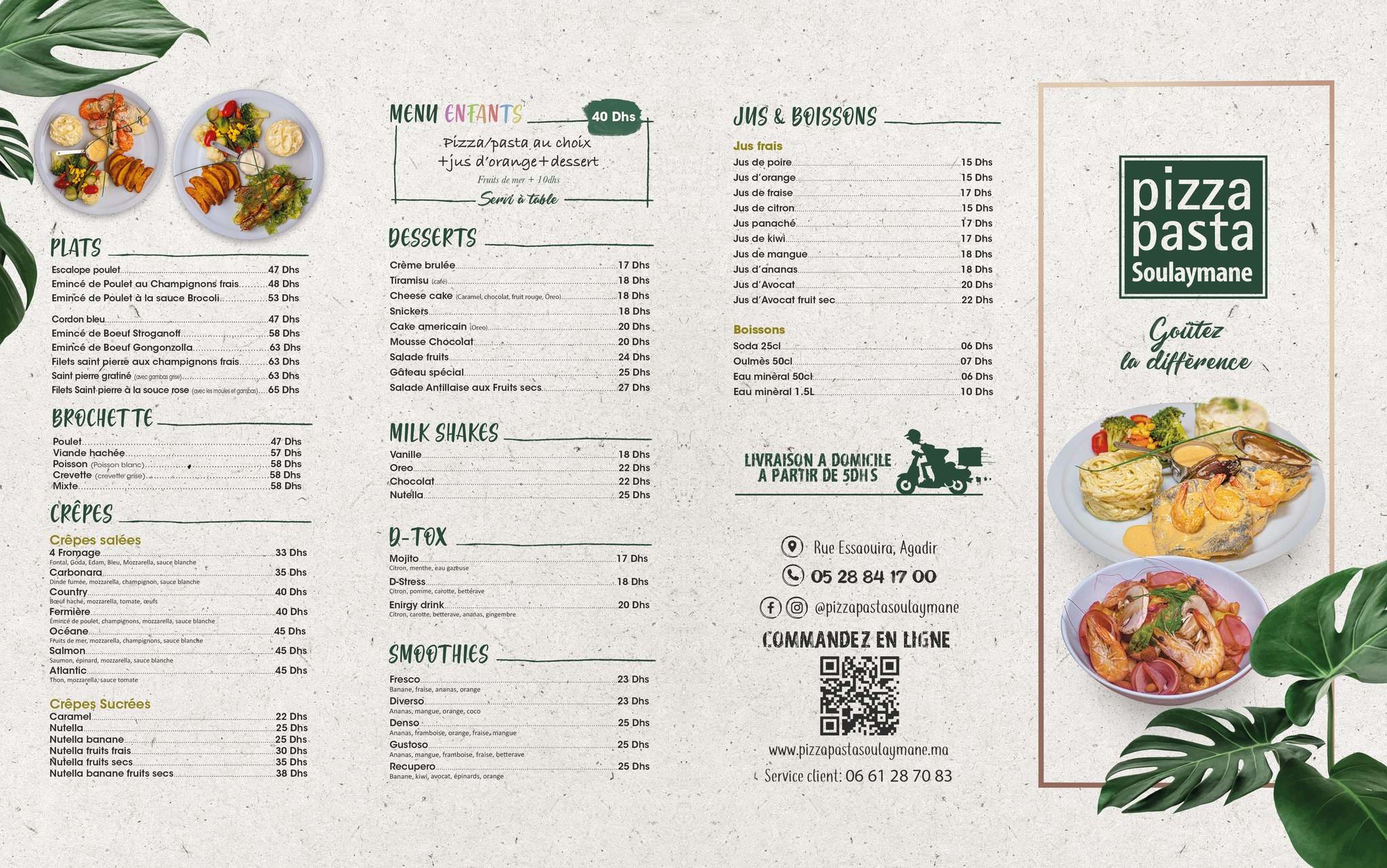 MENU Pizza Pasta Soulaymane Agadir 2024 Les meilleurs Restaurants à