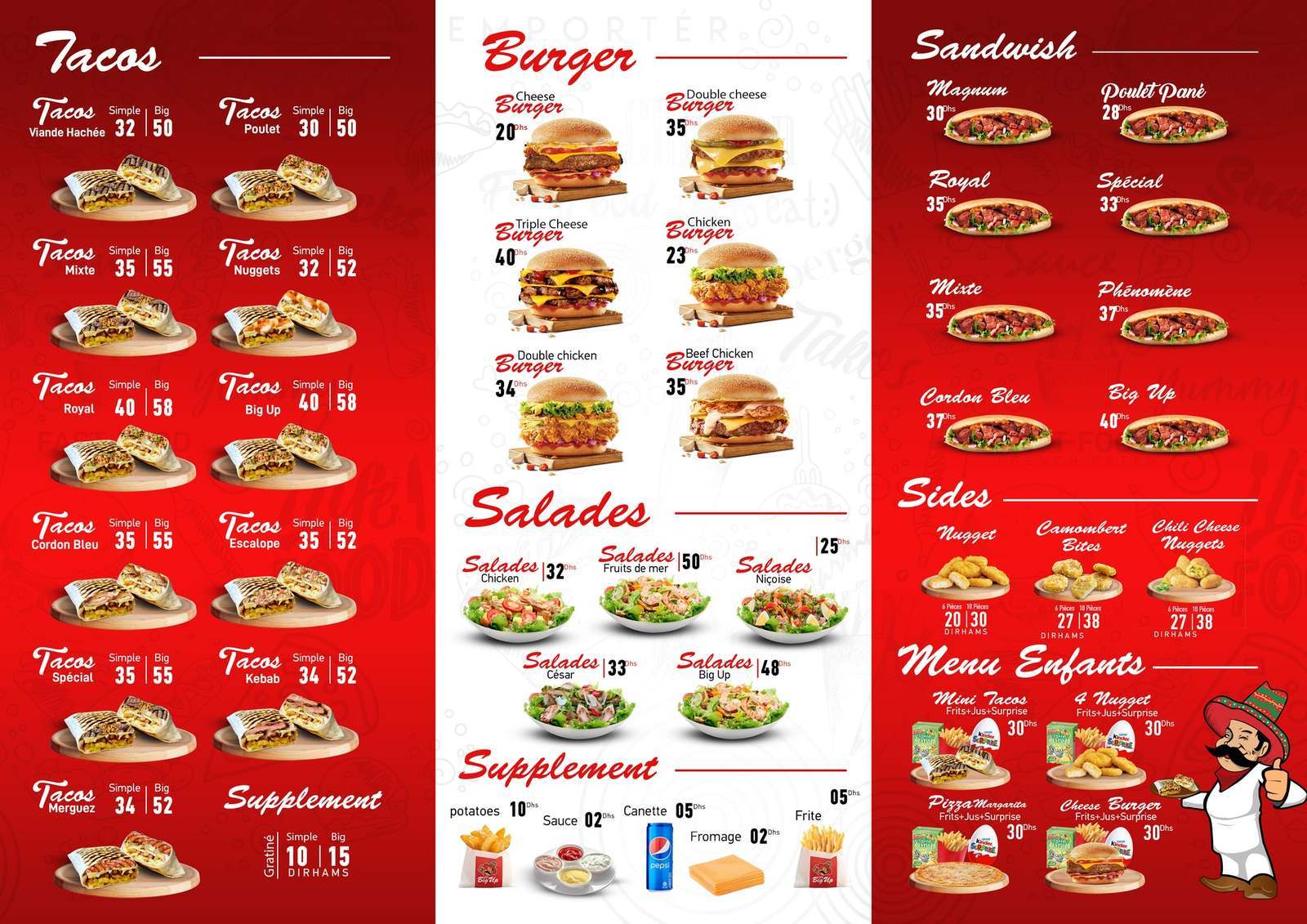 MENU Tacos Big Up El Jadida 2024 Les meilleurs Restaurants à El