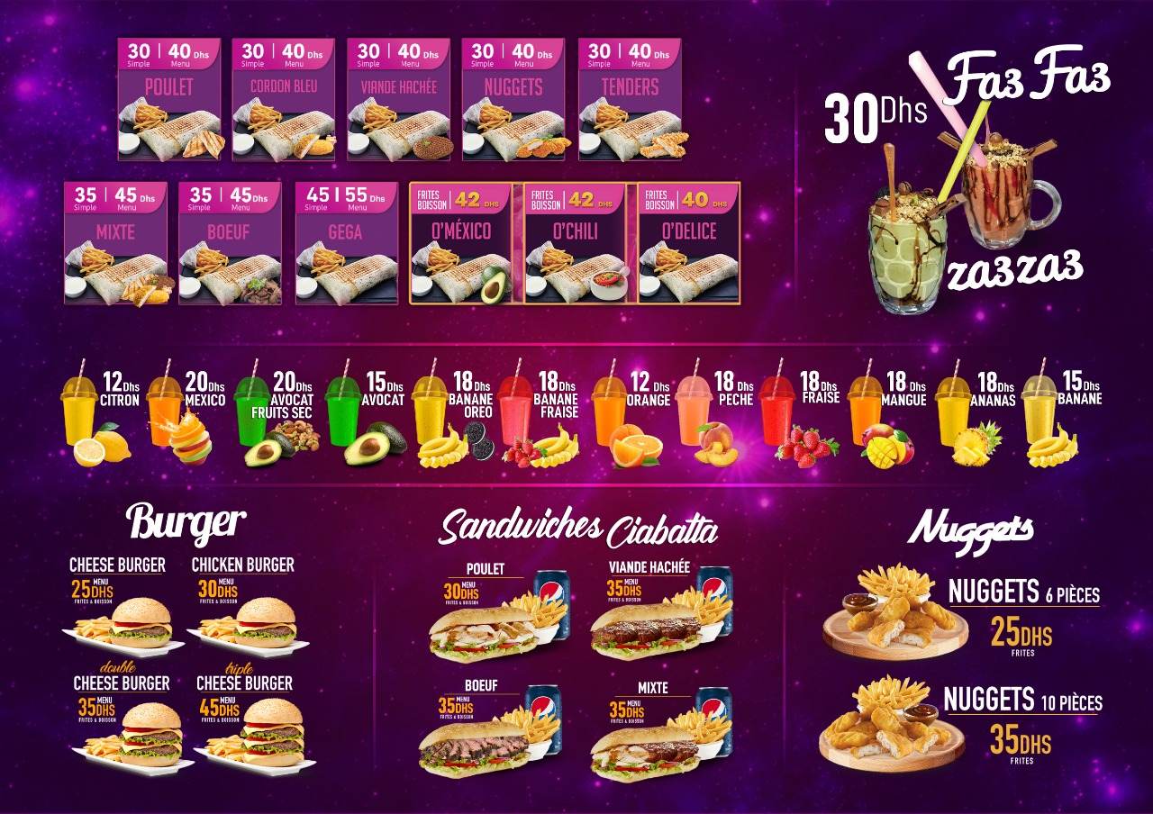 MENU Tacos Ô Mexico El Jadida 2024 Les meilleurs Restaurants à El